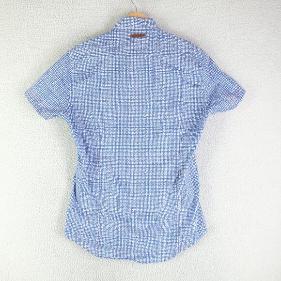 A Fish Name Fred Shirt Mens Medium Blue White Dot Geometric Button Up - Picture 4 of 11